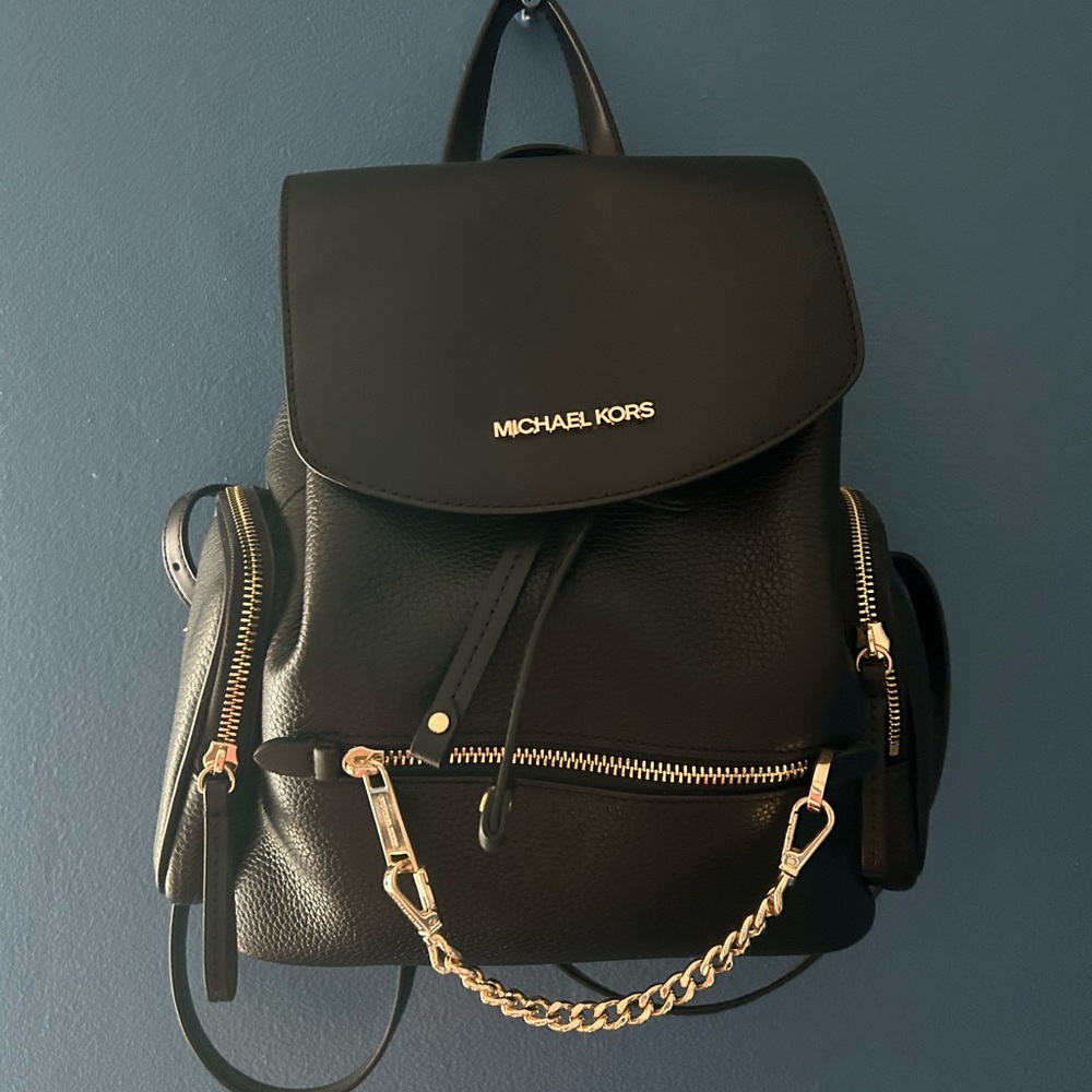 Michael Kors Black Backpack with Gold Accents